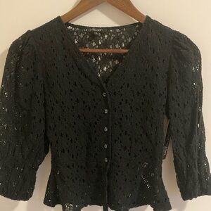 Papermoon Black Peplum Blouse with 3/4 Sleeves